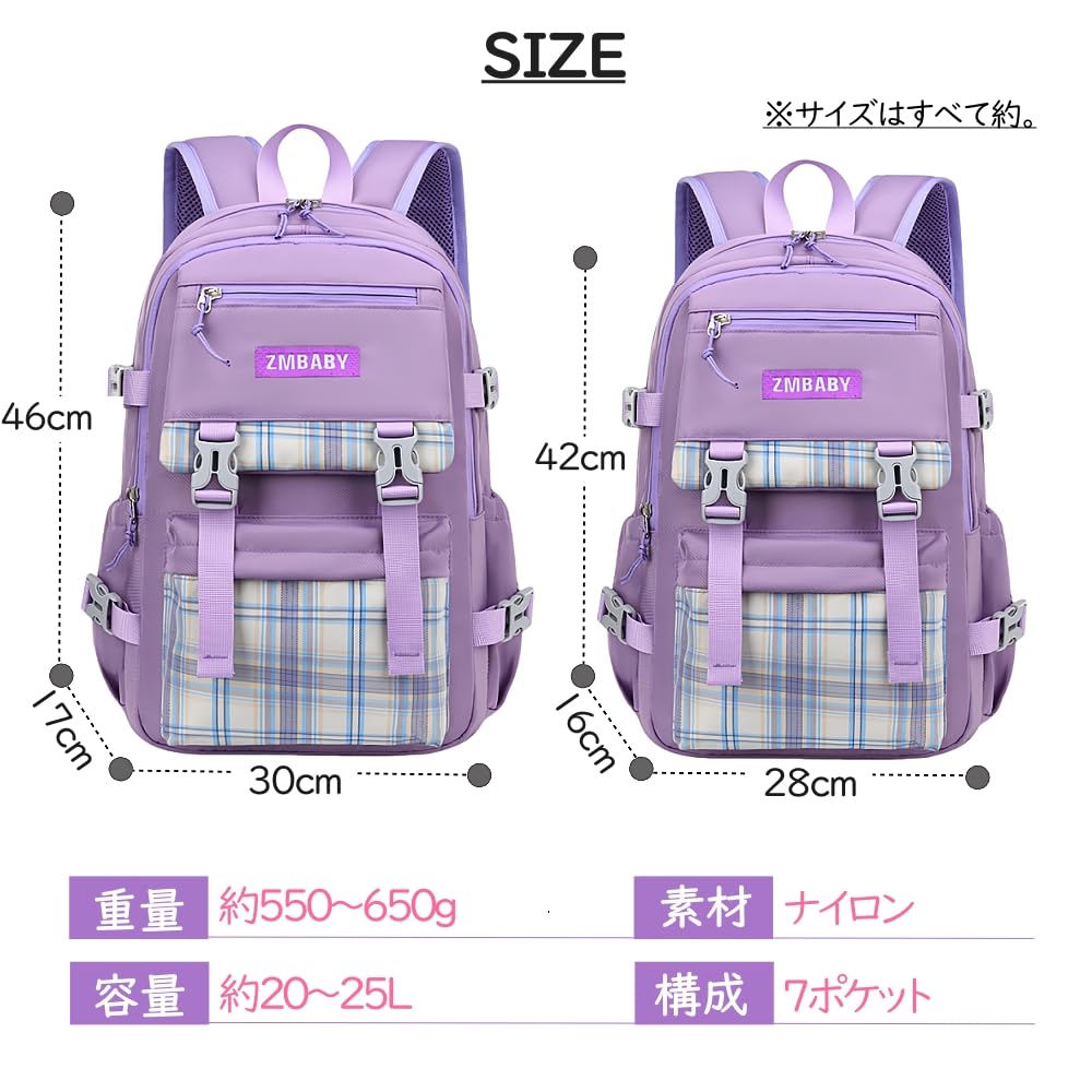 VNGOLERRY Large A4 for Girls and Elementary School Perfect for School and Checked Available in and Gray A Great Gift for Kids' Backpack, Capacity,
