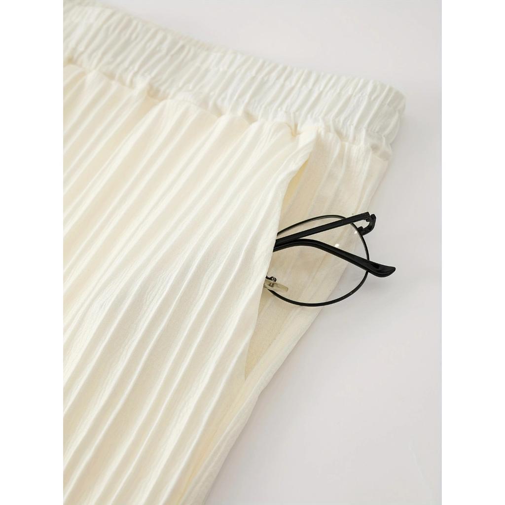 Men's Button Textured Casual Striped Short Sleeved Shirt and Elastic Straight Leg Pants Set, 2-piece Set