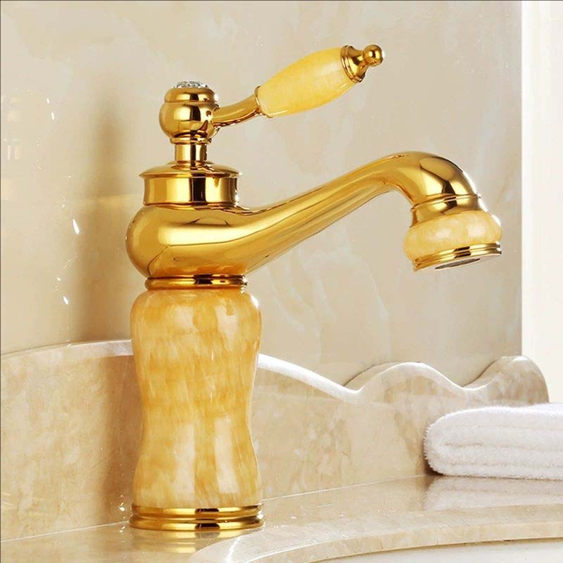 Rose Gold Luxury Bathroom Basin Faucet Single Jade Handle Vanity Sink Mixers Water Taps Brass Natural Jade Basin Sink Faucet