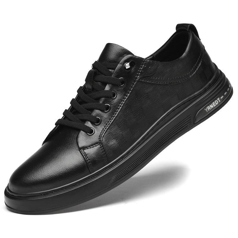Four Seasons Men s White Genuine Leather Breathable Casual Shoes - Versatile Trendy Flat Sneakers for Suits 43