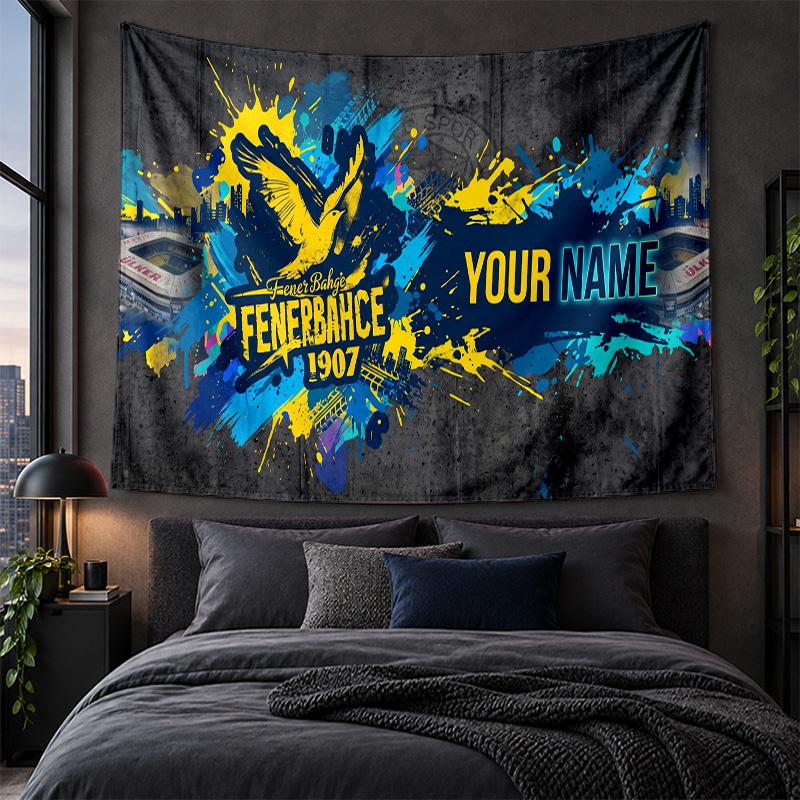 Arazzo Personalizzato da Appendere alla Parete Tessuto con Sfondo Artistico Modello Fenerbahçe FC