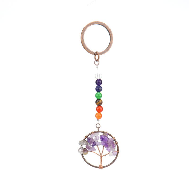 Temu Natural Crystal Colorful Stone Tree Of Life Keychain Bag Pendant Pendant Chakra Keychain K01