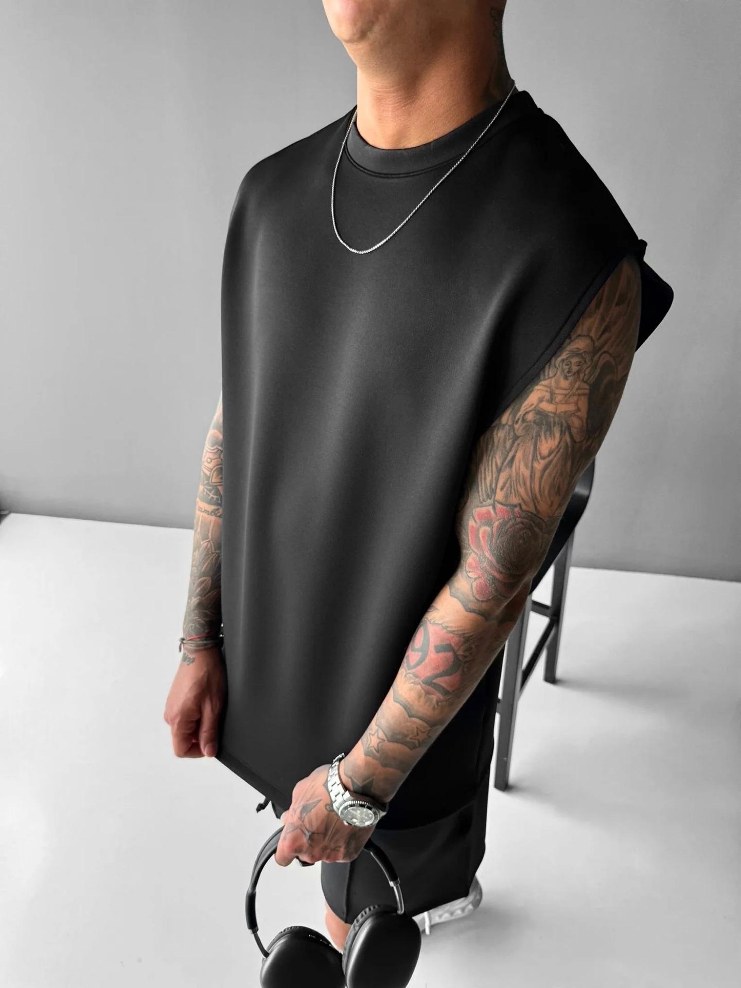 

Мужской комплект без рукавов и брюк, повседневный наряд для тренировок в зале, несколько цветов S чёрный