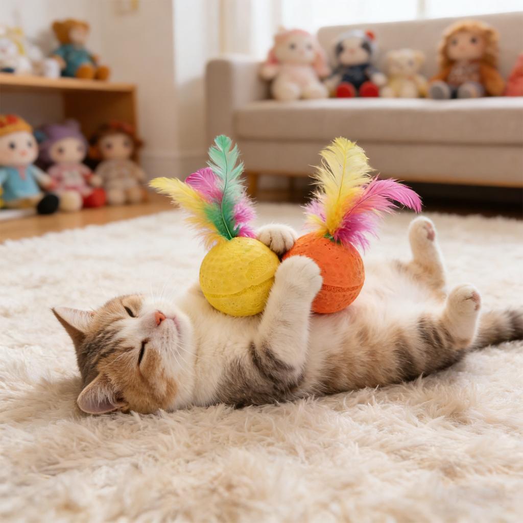 Latex Foam Cats Toy Balls, Colorful Interactive Cats Toys For Indoor Cats, Soft Bouncy Toys With Feather, Cats Toys For Self-Play & Human-