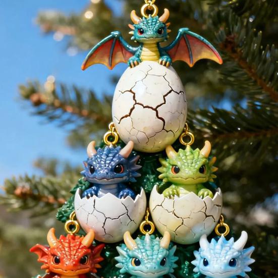 2D Acrylic Dragon Hanging Decoration Flat Cartoon Flying Dragon Egg Christmas Tree Hanging Ornament Indoor Home Holiday Party Pendant