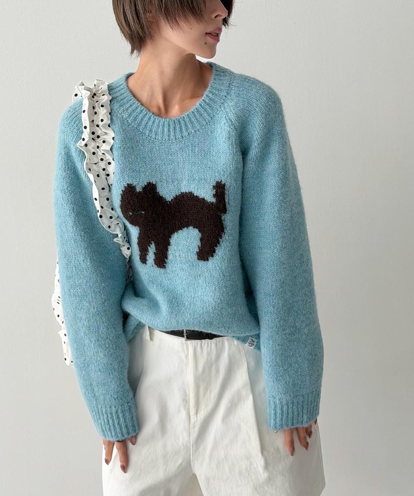 THE GREEN LAB Katze Jacquard Pullover [Blau]