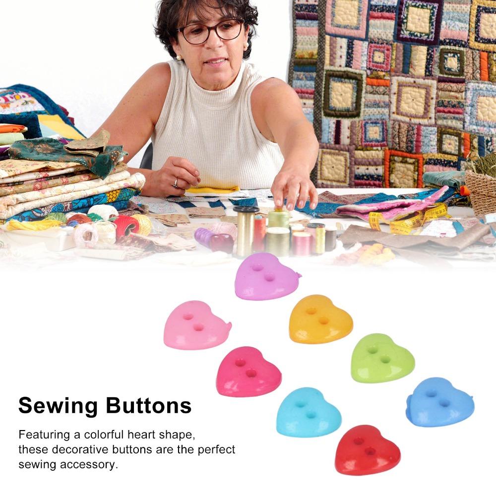 200pcs Multicolor Heart Shaped Buttons 2 Holes Resin Heart Buttons Decorative Buttons  For Sewing