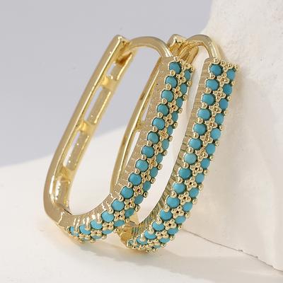 Concise  Synthetic Turquoise Design Hoop Earrings for Women Exquiaite Elegant Banquet U-shape Earings Jewelry Accessories