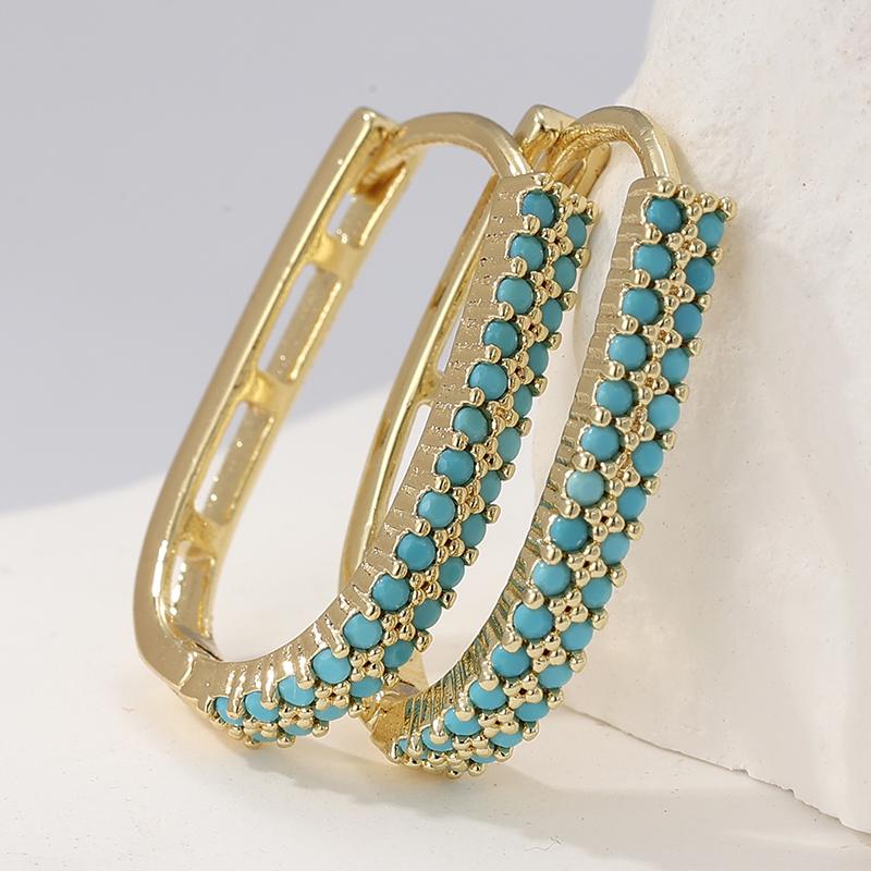 Concise Synthetic Turquoise Design Hoop Earrings for Women Exquiaite Elegant Banquet U-shape Earings Jewelry Accessories