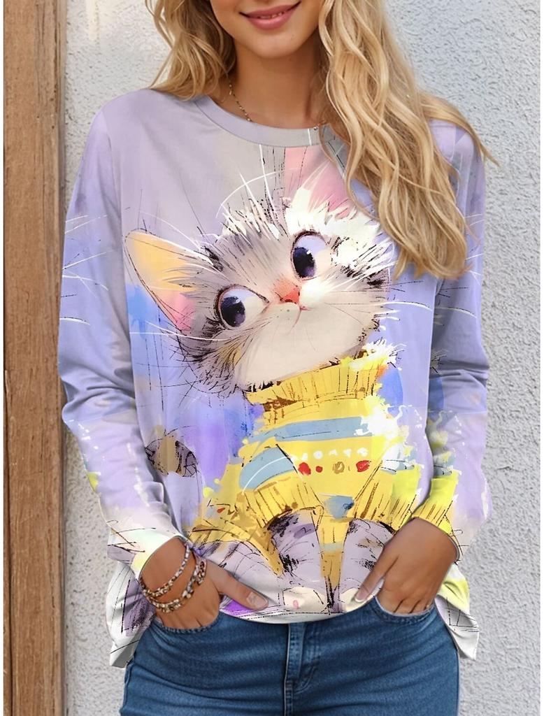 Women's Sweatshirt 3D Prints Christmas Theme Kawaii Graphics Long Sleeve T-shirt Casual Loose Fit O-Neck Tee Long Sleeve Tops