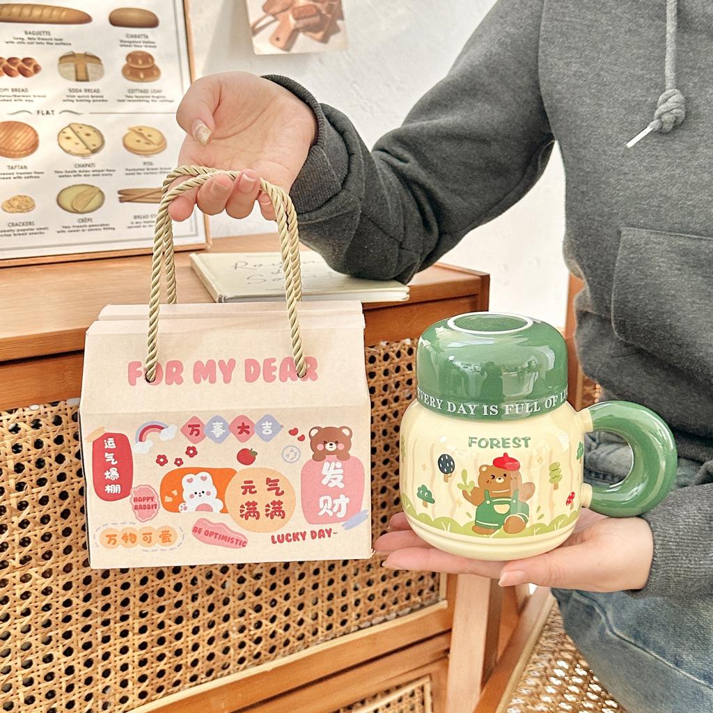 Milk fufu mug with lid cute ceramic cup girls couple water cup home coffee breakfast cup children