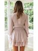 Spring & Autumn V-Neck Long Bubble Sleeve Lace-up Ruffle Dress