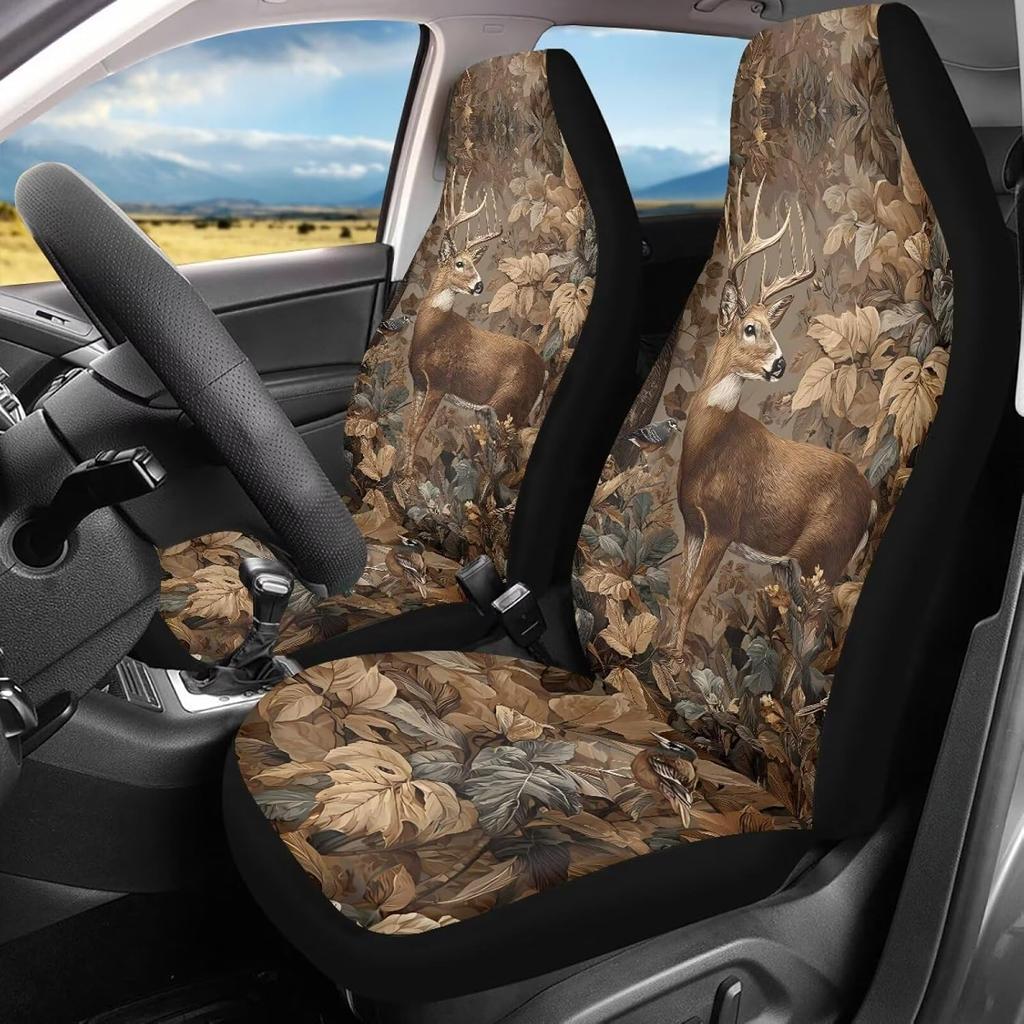 Bulopur Grey Leopard Print Auto Seat Cover for Men Women, Car Front Seats Accessories Interior Decor 2 Pcs Suit All Seasons Use