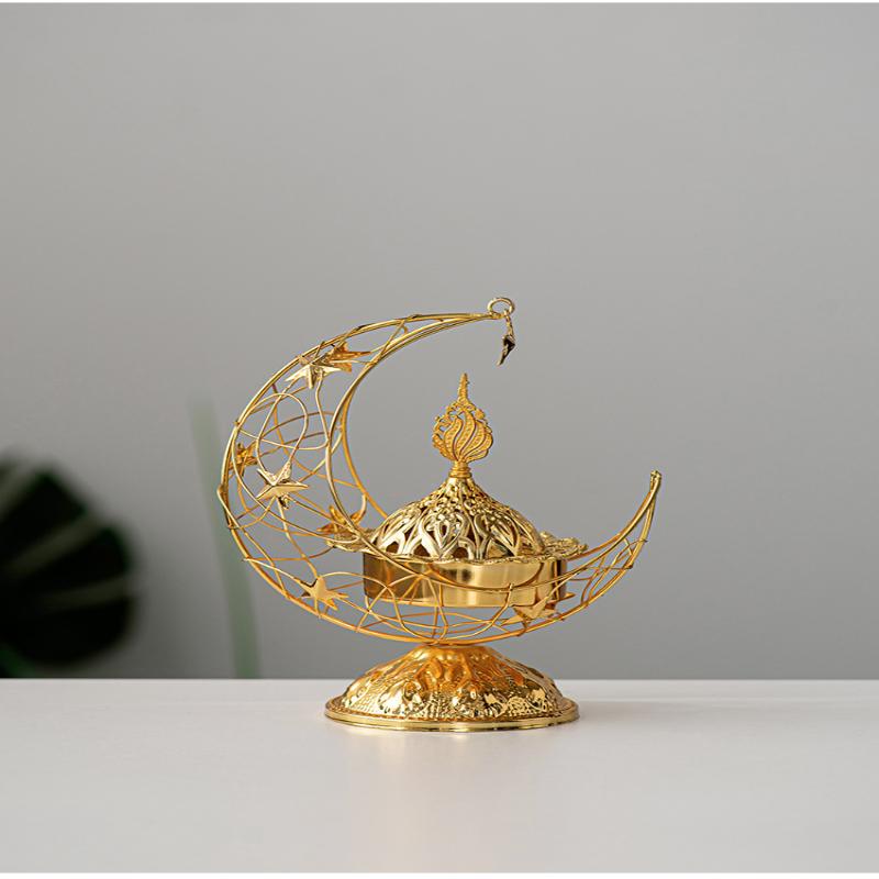 Moon-Shaped Metal Incense Burner Handheld Home Living Room Desktop Decor Ornament Stylish Aromatherapy Burner