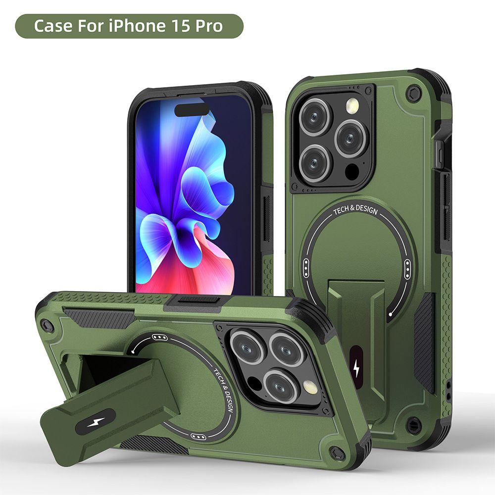 

Чехол для телефона военного класса Armor для Apple iPhone16ProMax - чехол для телефона MagSafe со скрытым держателем, противоударный для iPhone16/15/14/13/12/11/Pro/ProMax/Plus iPhone16ProMax зелёный
