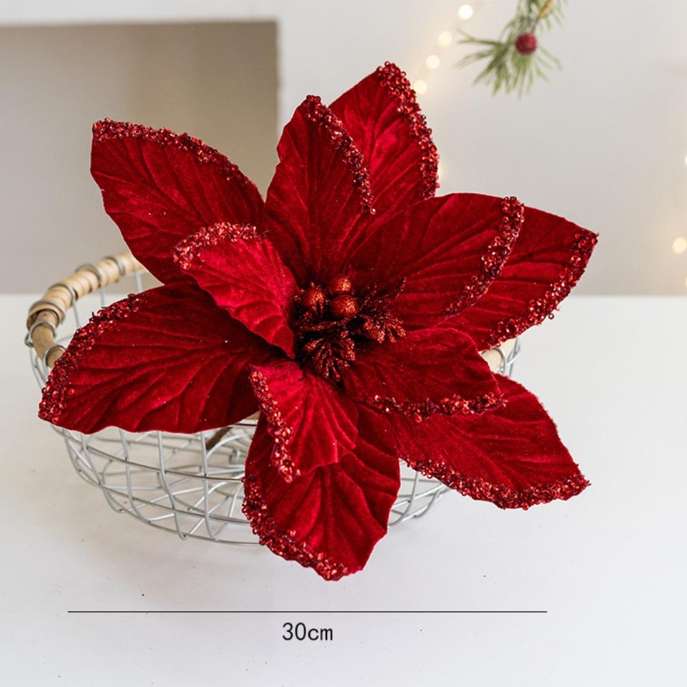 High Quality Fabric Plastic Christmas Artificial Flowers DIY Decoration Ornaments Fake Flower 30cm Christmas Decor Xmas