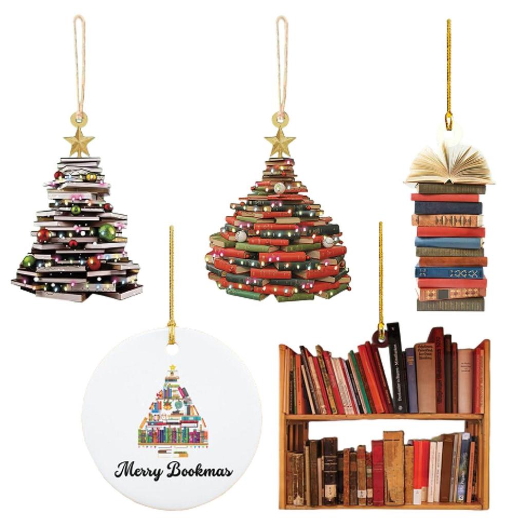 Book Christmas Tree Decoration Creative Home Decoration Stack of Books Pendant for Porch Balcony Bedroom Window Living Room