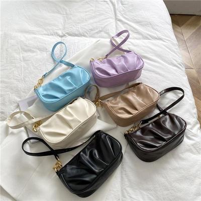 Solid Color Pleated Cloud Armpit Bag Fashionable Women's Handbag New Design Chain Shoulder Armpit Bag Women's Shoulder Bag