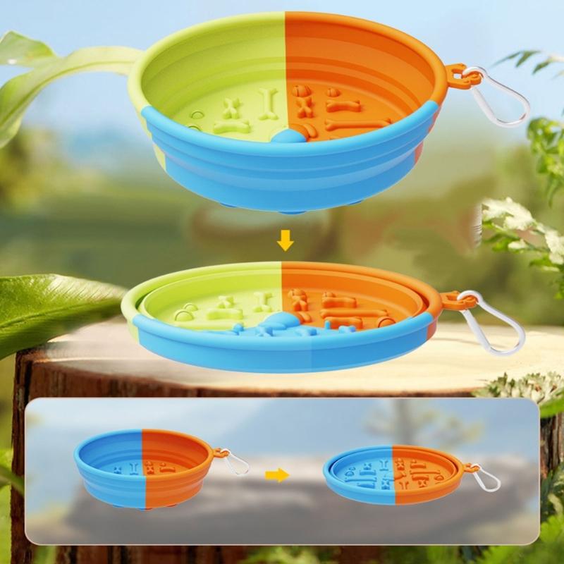 Dog Slow Feeding Bowl Set Silicone Pet Food Bowl Dog Outdoor Travel Water Bowl Foldable Food Feeder Bowl Dog Dish 2pcs