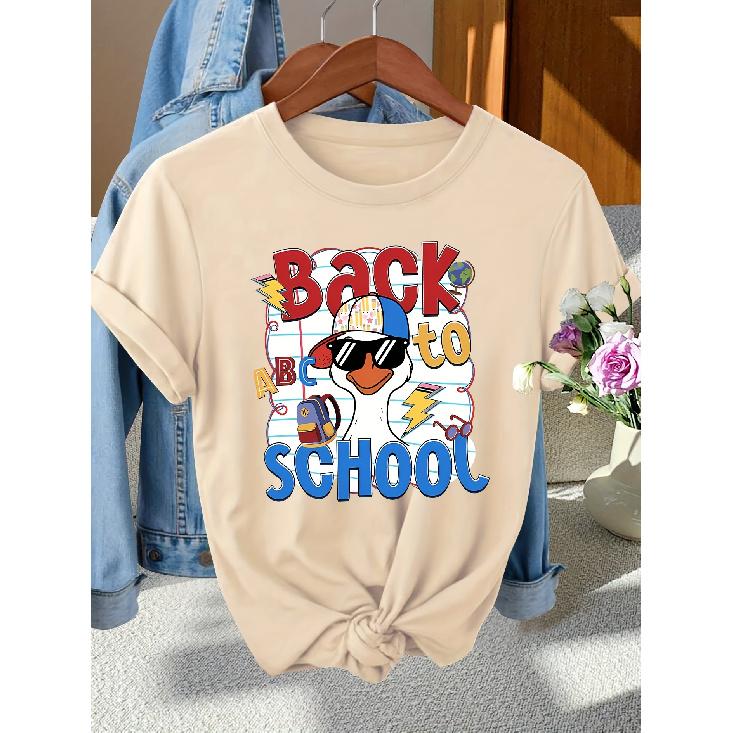 Back-to-School Season Fashionable and elegant style BACK TO SCHOOL Patterned Print Round Neck Short Sleeve T Women's shirts for spring
