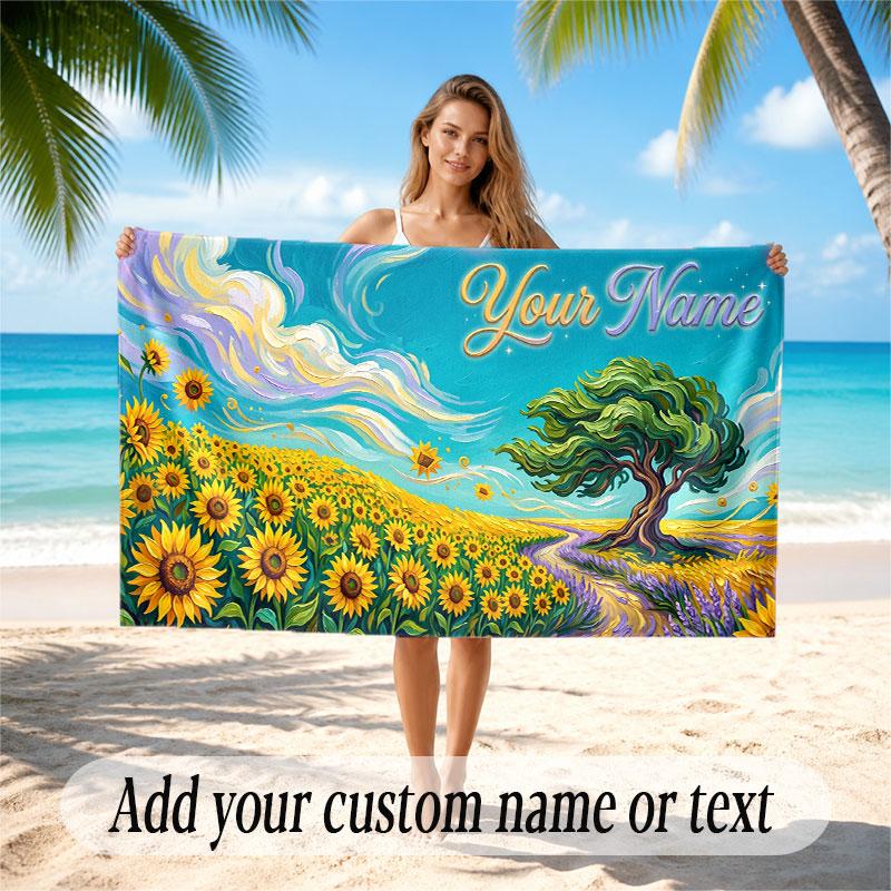Floral Garden Theme Soft Beach Towel Personalized Custom Name Text Towel Portable for Beach Pool Travel