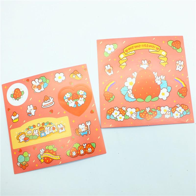 Korean Ins Style Girly Heart Strawberry Bunny Transparent Stickers for Journaling & DIY