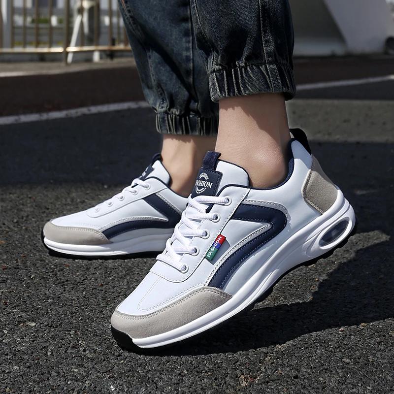 Men Luxury Sneakers Summer Thick Soled Fast Drying Anti Slip Height Increasing Walking Shoes PU Leather Footwear Tennis for Men