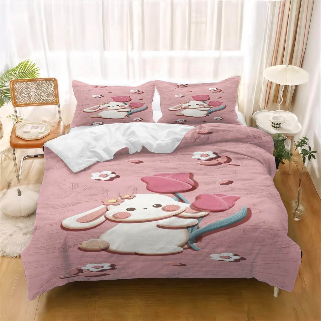 Cartoon Rabbit Duvet Cover Anime Luxury Bedding Set Children Grade A Printed Queen Size Home Modern