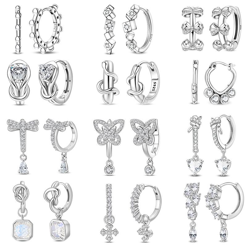 Inlaid Zircon Earrings 925 Silver Minimalist Butterfly Dragonfly Cute Claw Hoop Earrings Women Exquisite Party Jewelry
