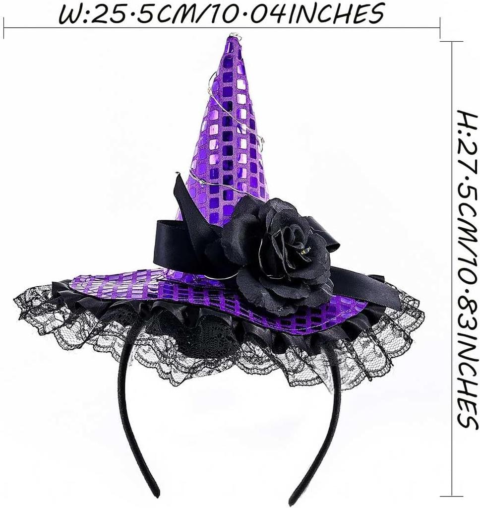 Halloween Headband Light Up Witch Hat Headbands Cosplay Costume Party Holiday Accessories Dress Up Decorations