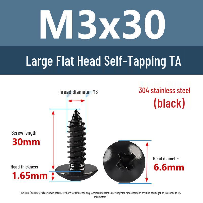 Yigu Black Zinc 304 Stainless Steel Phillips Large Flat Head Self-Tapping Screw