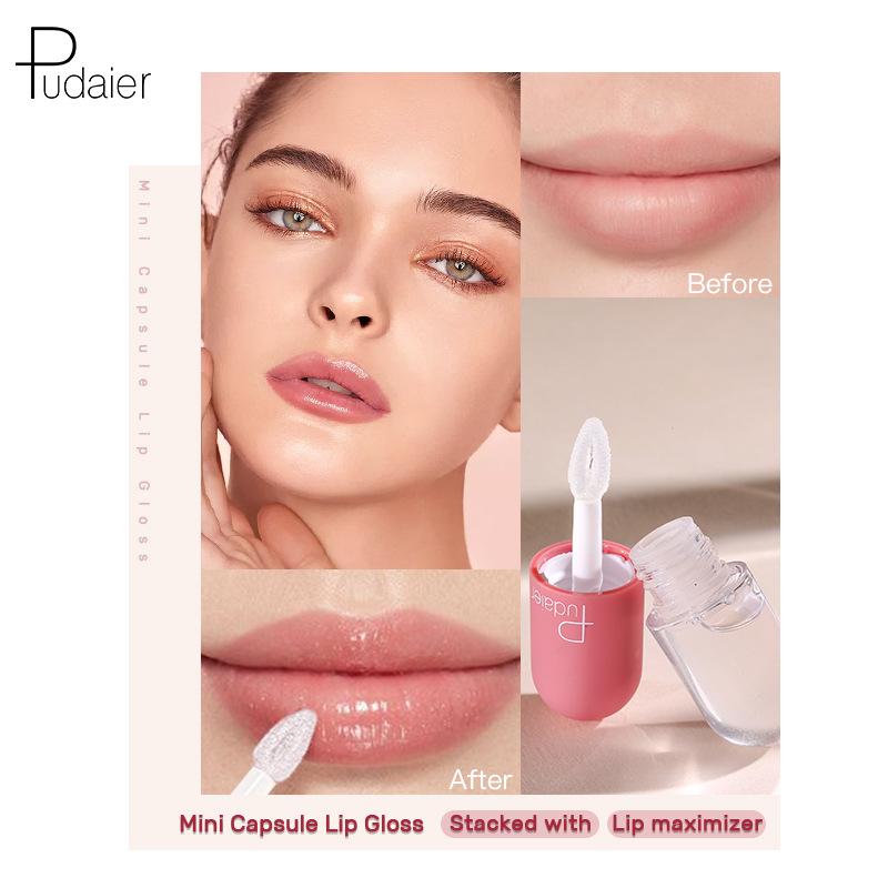 Pudaier Mini Capsule Lip Gloss Moisturizing Transparent Color Changing Lip Plumping Gloss