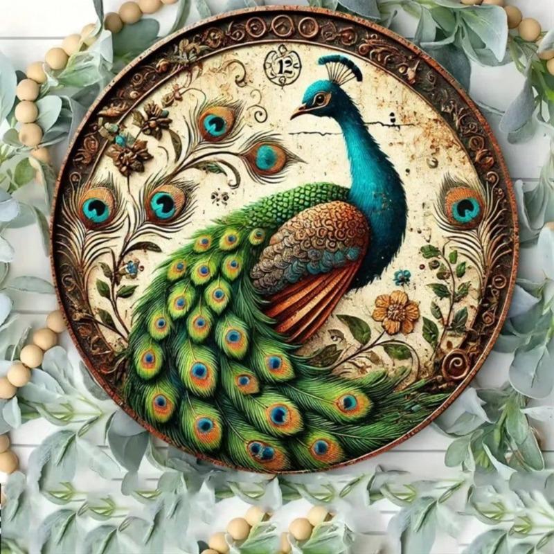 Vintage Peacock Wall Art Decor Blue Green Metal Painting Elegant Home Gift