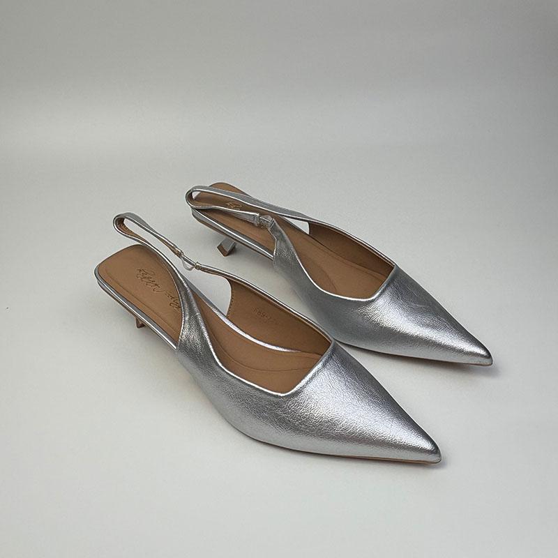 Fashion Fashion Silk Women Medium Heels Sandals Shoes Female Pointed Toe Footwear Shallow Ladies 3.5CM Heels Sandals Slip On Shoes Pumps