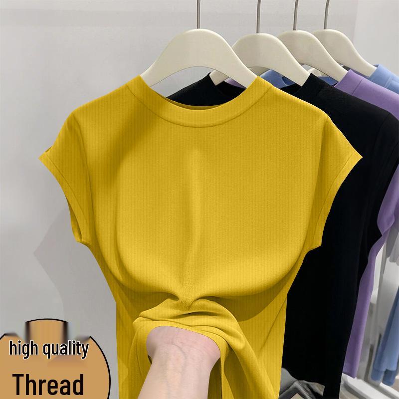 Stylish Women's Short-Sleeve Batwing T-Shirt - Summer Chic, Round Neck, Loose Fit, Slimming Thin Top.