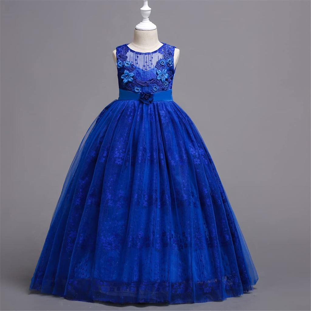 VIISEN Piano Recital Long Dress for Floral and Lace Elegant Formal Dress for Children's Dress, Sleeveless, Girls, Juniors, Design, Concerts, Weddings,