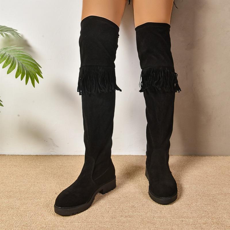 

Women s Over-the-Knee Suede Boots, Chunky Heel Tassel Riding Boots, Plus Size Fashion Long Boots 43