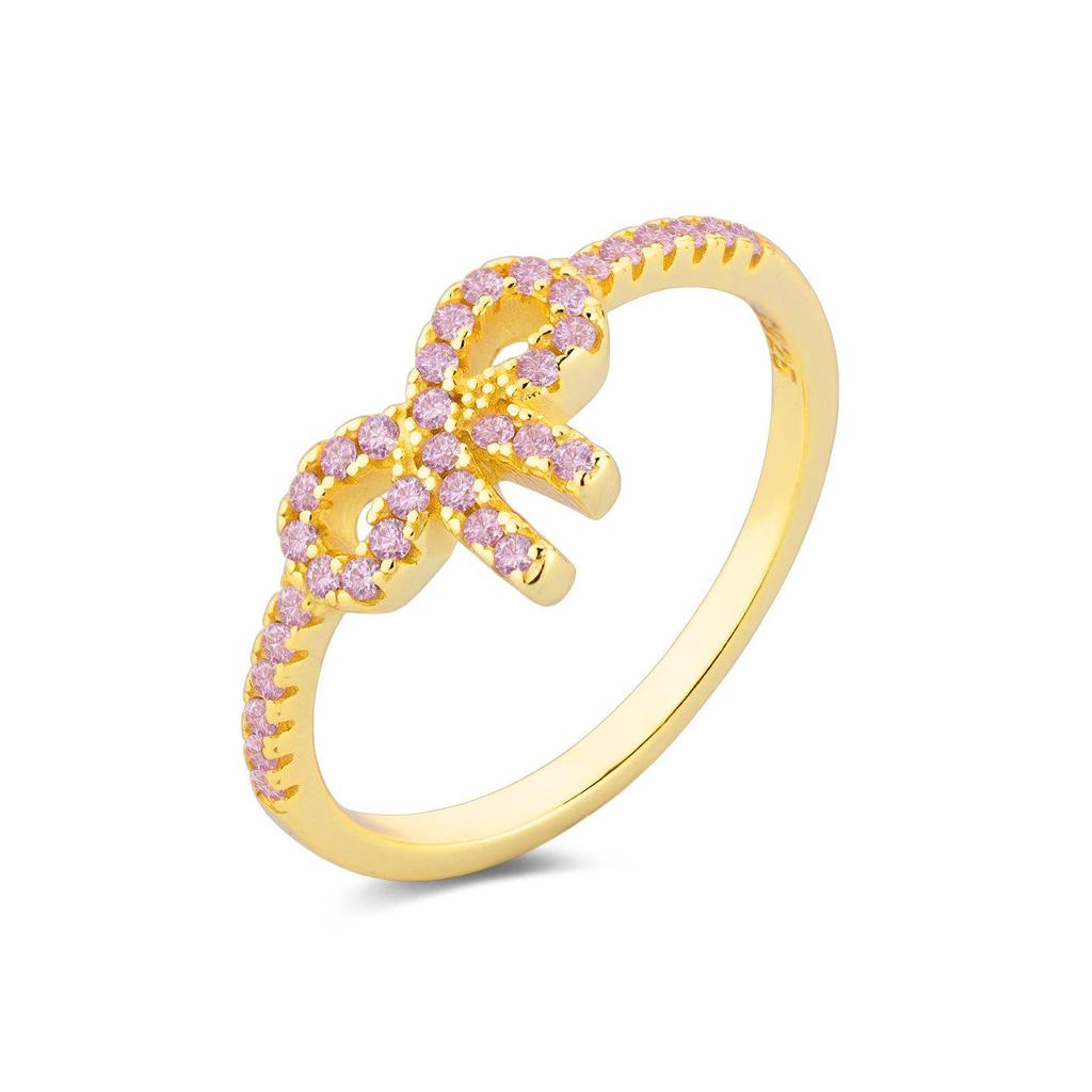 Prsteň S925 zo striebra rýdzosti 925 s ružovou mašľou a zirkónmi - Luxusné šperky európskeho a amerického štýlu