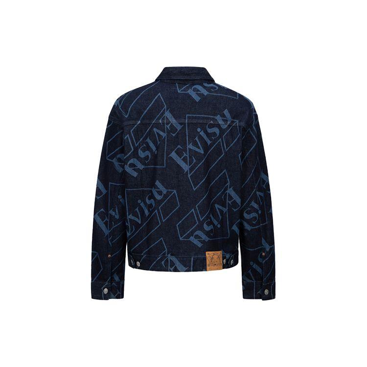 Evisu FW22 Solid Color AW21 All Over Logo Pattern Bleached Denim Jacket Men Jacket Denim-Blue 2EAHTM1DJ202LFCTINDW