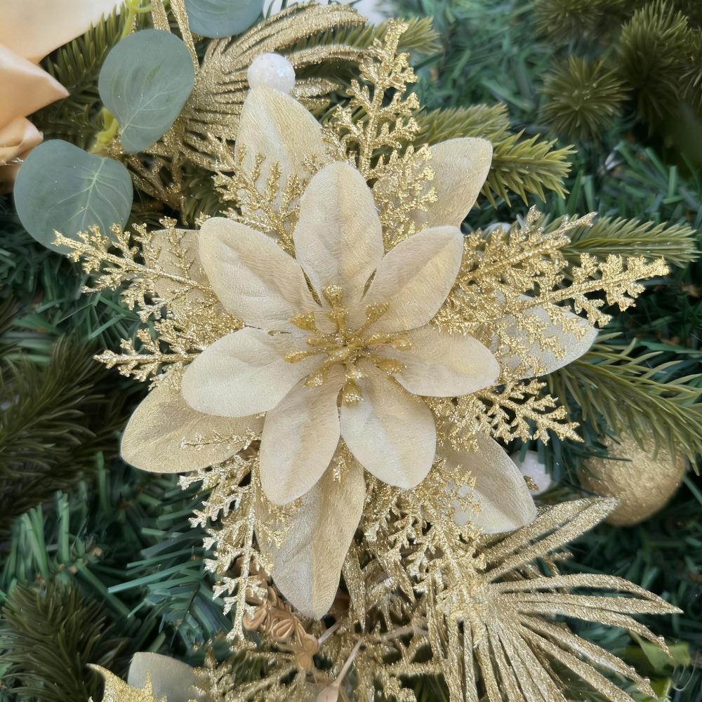 10 Stück Weihnachten Künstliche Blumen Stoffmaterial Rot Silber Gold DIY Kranz Anhänger Reißfest Noel Dekorationen