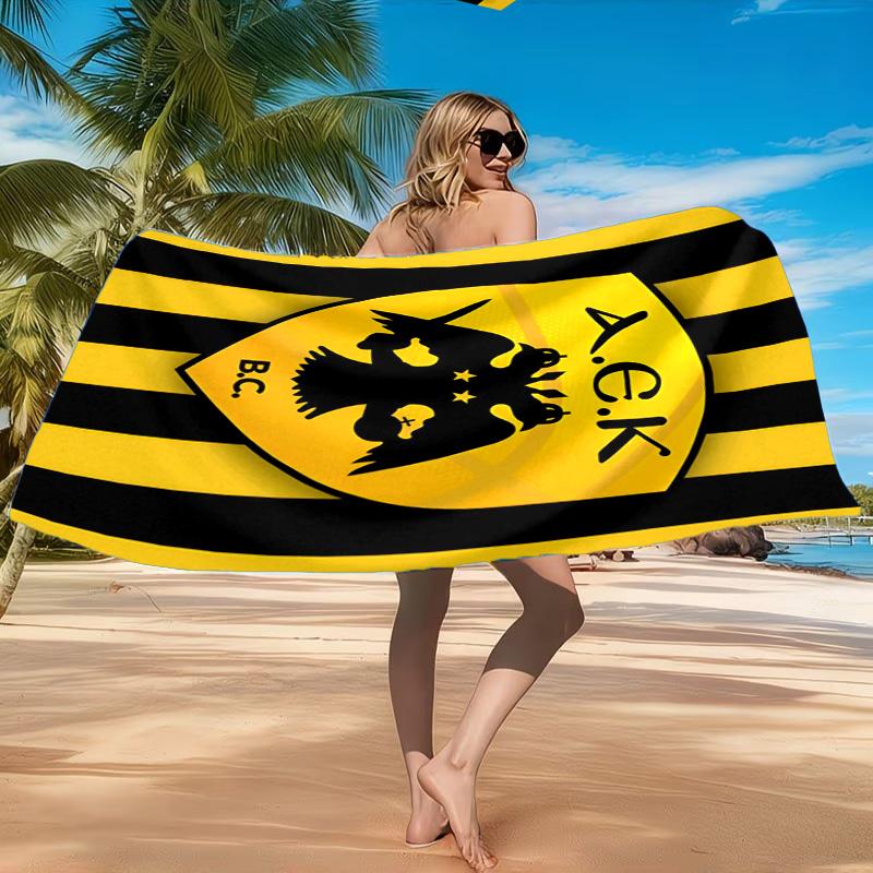 Asciugamano da Spiaggia con Stemma Calcio Aek, Asciugatura Rapida, Facile da Curare, Adatto sia per il Fitness che per le Vacanze al Mare, Essenziale per lo Sport