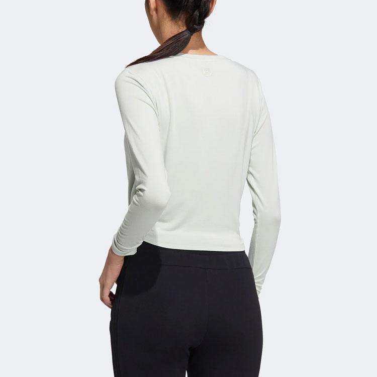 Adidas Solid Short Casual Sport Long Sleeve T-Shirt Women Tops Linen-Green HR8396