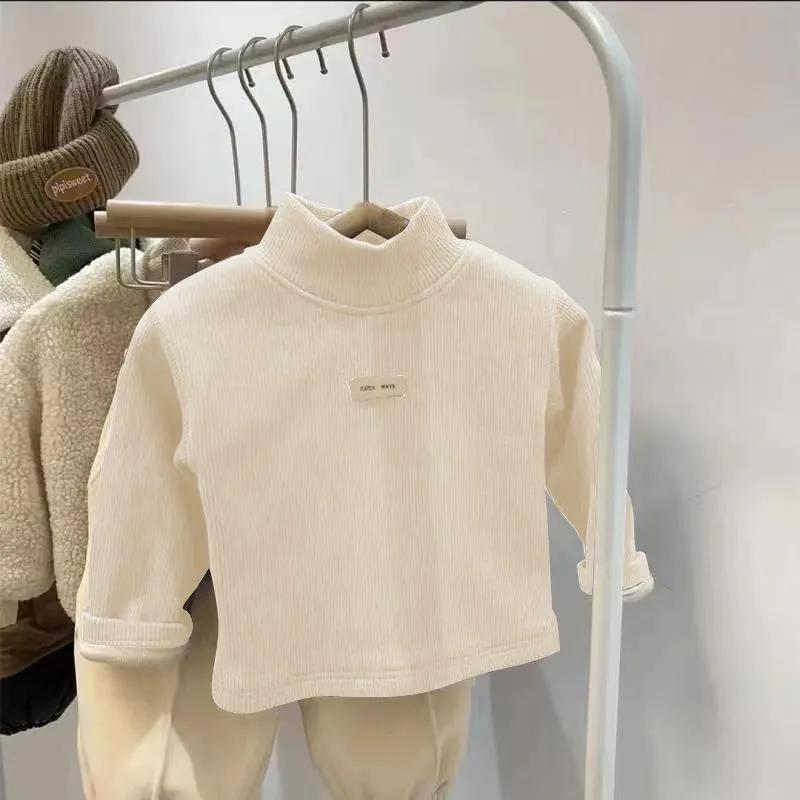 Children's Winter High-neck Thickened Long-sleeved T-shirt, Small and Medium-sized Children's Fleece-lined Thermal Undershirt