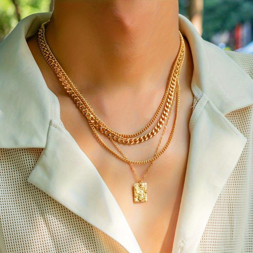4-piece Retro Minimalist Men's Metal Pendant Necklace Set - Fashionable and Avant-garde Men's Personalized Vintage Jewelry