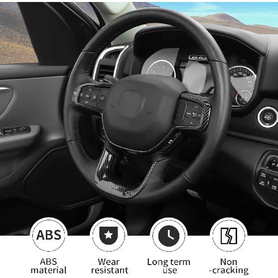 Linskip Steering Wheel Trim Fit for 2019 2020 2021 2022 2023 2024 Ram 1500 2500 3500, Steering Wheel Cover for Ram Interior Accessories(Carbon Fiber