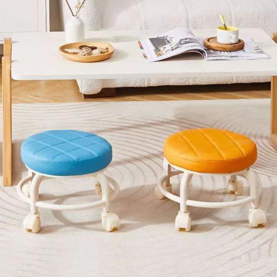 Low Rolling Stool with 360 Degrees Swivel Wheels Faux Leather Cushion Roller Seat Heavy
