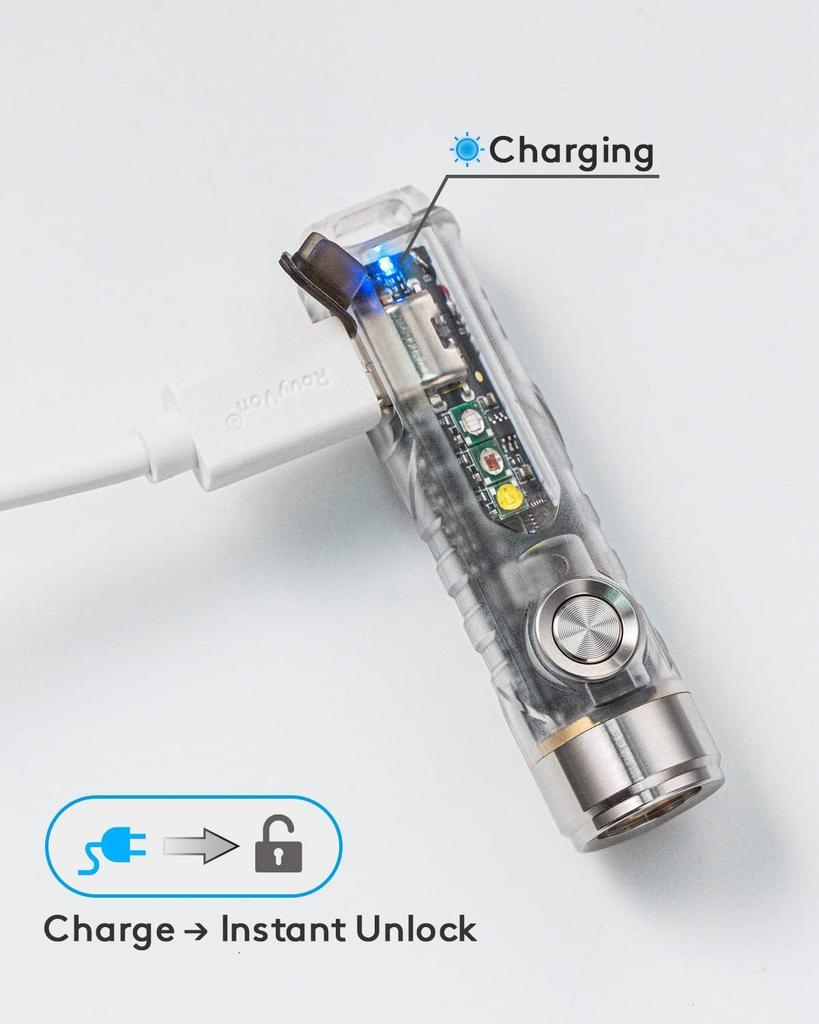 Neue RovyVon Aurora A8 G4 LED Schlüsselanhänger 650 Lumen Superhell EDC Tasche 10 Tolles Geschenk für Camping Notfalltaschenlampe, Größe, USB-C Wiederaufladbar,