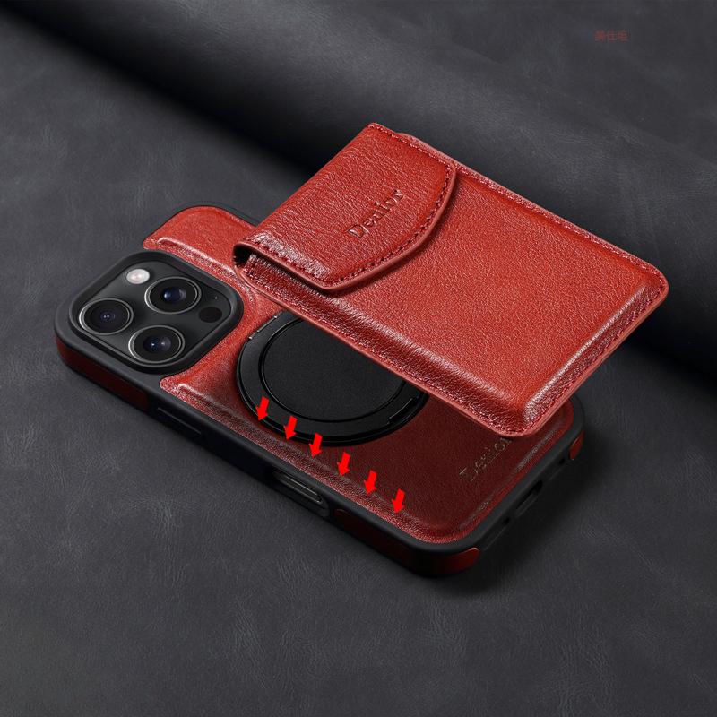 Suitable for Apple 16promax Phone Case Rotating Magnetic Card Holder, IPhone15 Anti-drop Business Leather Case