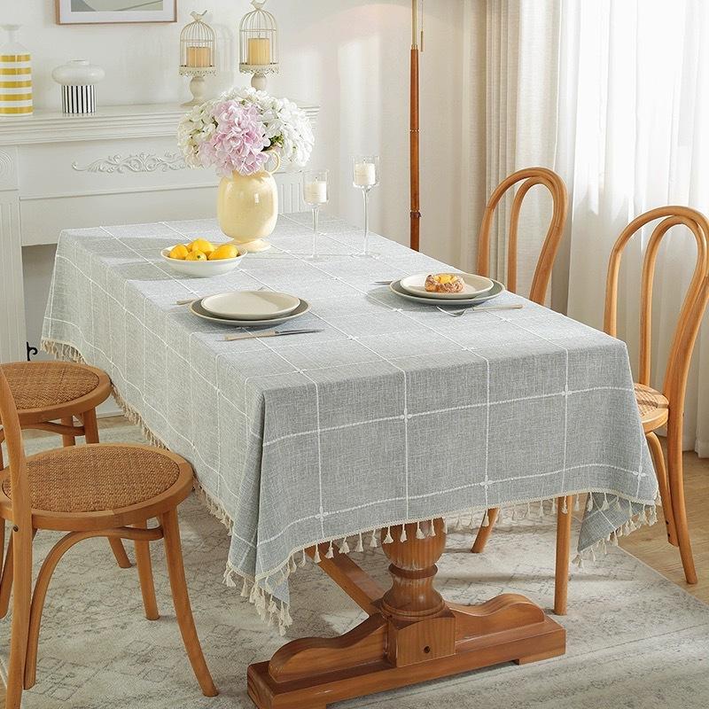 

Nordic Style Hollow Tablecloth Square Line Pattern Tassel Pendant Edge Desk Pads Solid Color Cotton Linen Restaurant Decoration tablecloth 90x90cm