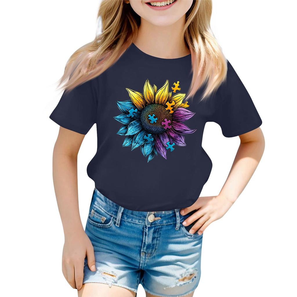 Child Casual Daily Round Neck Printed Short Sleeved T-shirt Letter Top